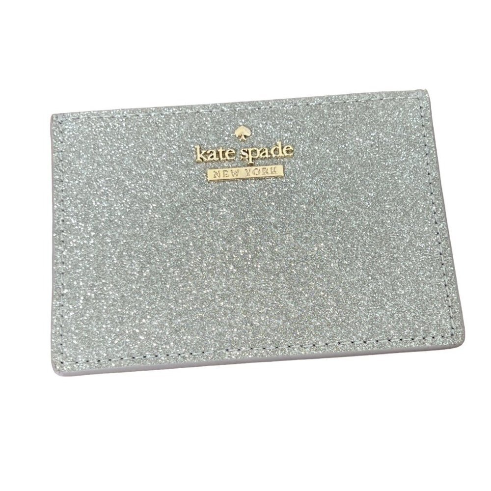 KATE SPADE Glimmer Slim Card Holder in Silver Gray NWT